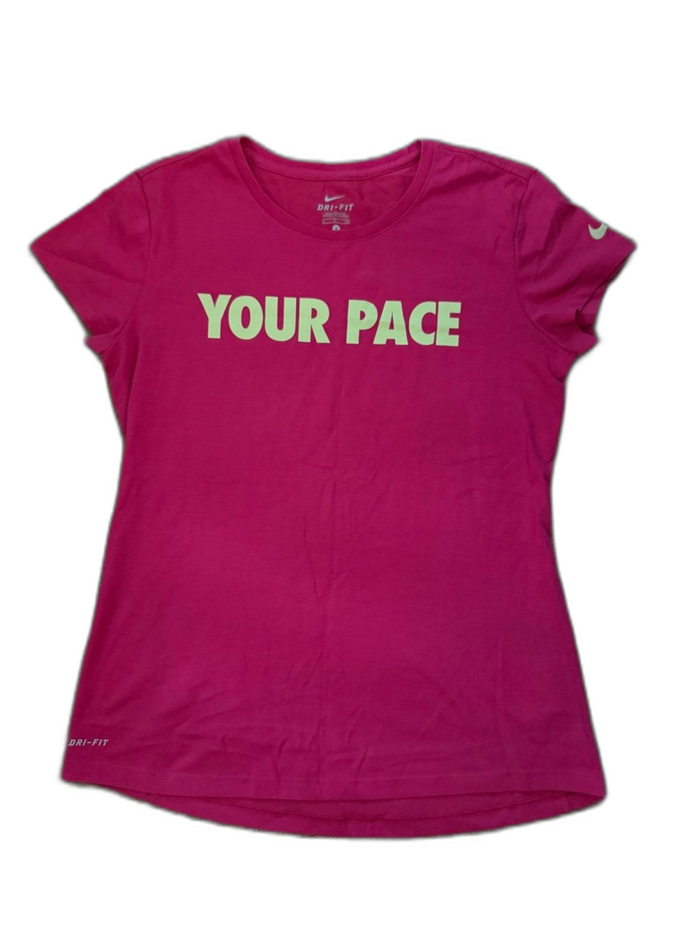 Nike Hot Pink Dri-FIT Athletic Tee “Your Pace” “Or Mine” Funny Women’s Small